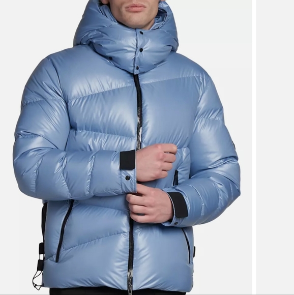 NWT$1,860 MONCLER Yonne Zigzag Channeled Blue Down Puffer Jacket Coat Sz 4 (XL) - Picture 3 of 16